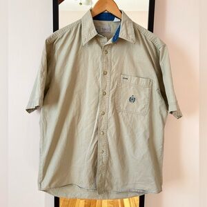Vintage 90s Bugle Boy khaki cream tan button down short sleeve shirt earth tones